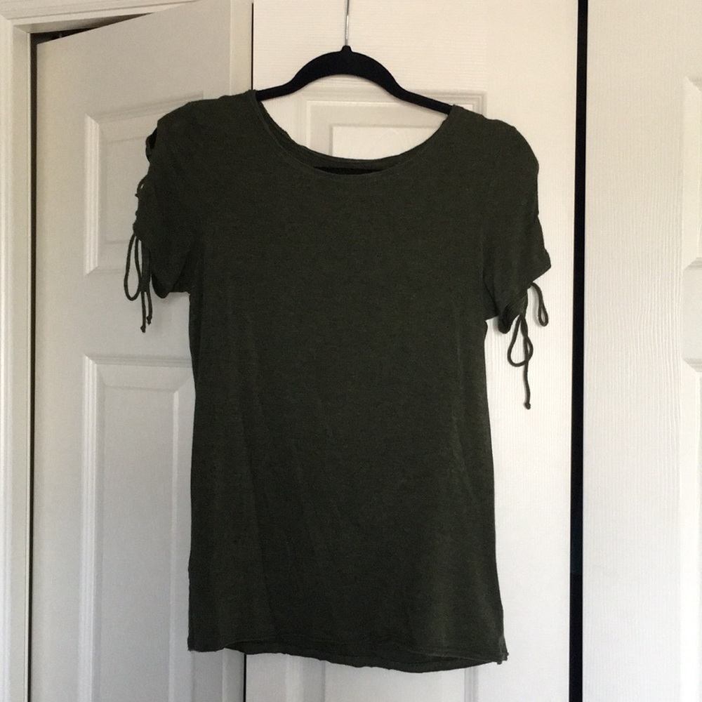 Olive green tie shoulder t-shirt
